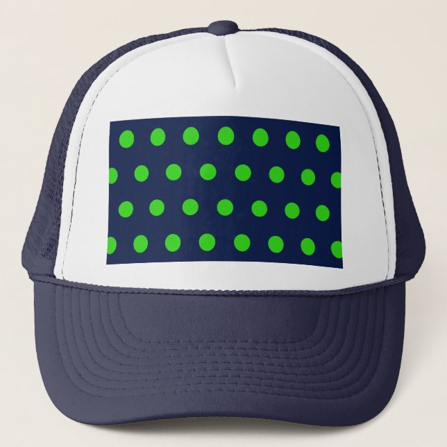 Polka Dot Trucker Hat (Navy Blue & Lime Green) Keps (Framsida)