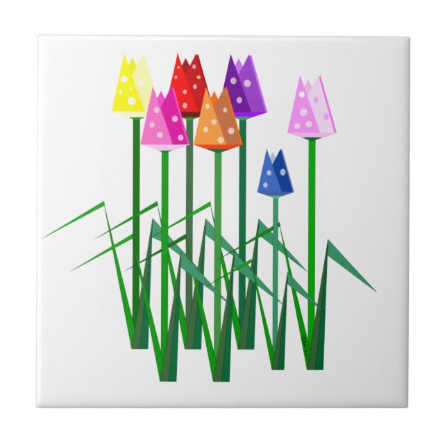 Polka Dot Tulips Ceramic Tile Kakelplatta (Framsidan)