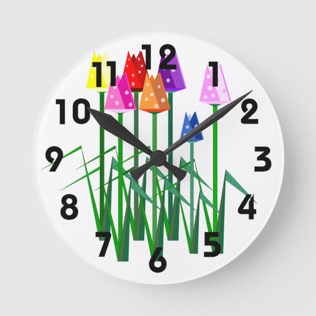 Polka Dot Tulips Clock Rund Klocka (Framsida)