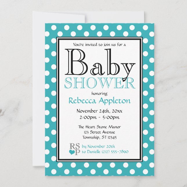 Polka Dot Turcos Baby Shower-inbjudningar Inbjudningar (Framsida)