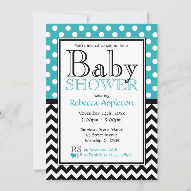 Polka Dot Turcos & Chevron Baby Shower Inbjudningar (Framsida)