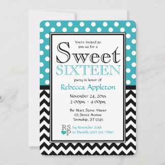 Polka Dot Turcos & Chevron Sweet sixteen Inbjudningar