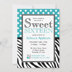 Polka Dot Turcos & Zebra tryck Sweet sixteen Inbjudningar