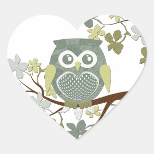 Polka Dot Uggla i Träd Hjärtformat Klistermärke
