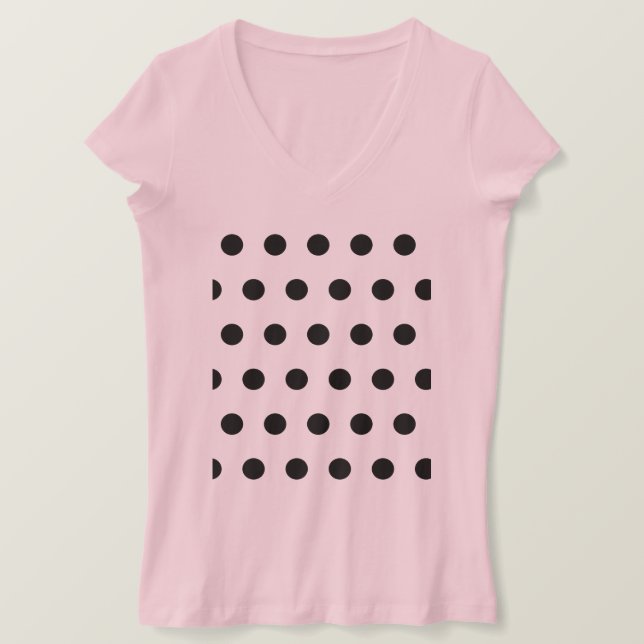 Polka Dot V-Nacke T-Shirt (Rosa & Black) (Design framsida)