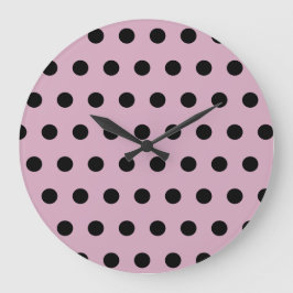 Polka Dot Wall Clock (Rosa & Black) Stor Klocka
