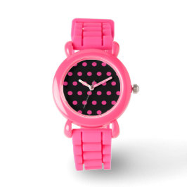 Polka Dot Watch (Black & Neon Rosa) Armbandsur