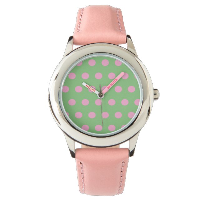 Polka Dot Watch (Sage Grönt & Pastel Rosa) Armbandsur (Framsida)