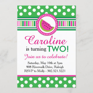 Polka Dot Watermelon Party bjudan (Rosa/Grönt) Inbjudningar