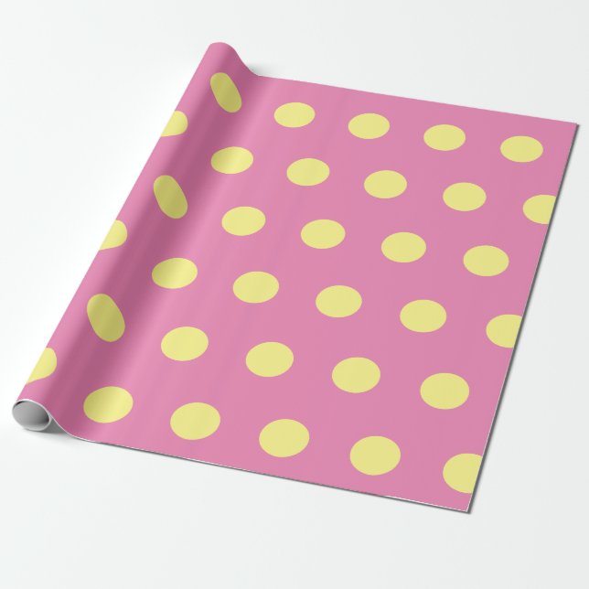 Polka Dot Wrapping Papper (Rosa & mjuk Gult) Presentpapper (Utrullad)