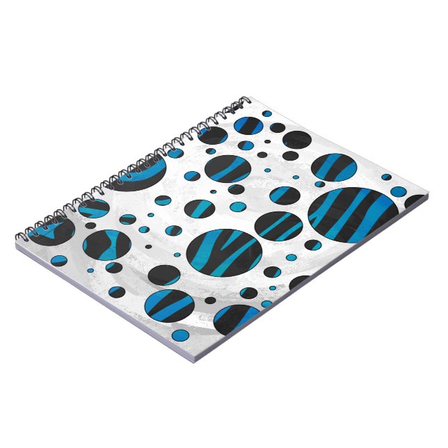 Polka Dot Zebra Black och Blue Mönster Anteckningsbok (Vänstra Sidan)