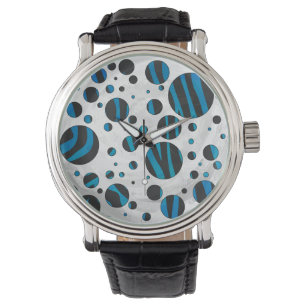 Polka Dot Zebra Black och Blue Mönster Armbandsur