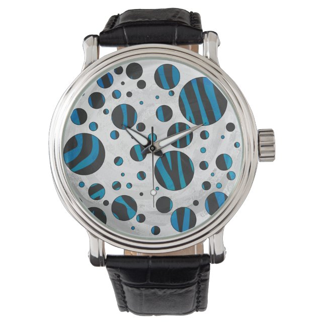 Polka Dot Zebra Black och Blue Mönster Armbandsur (Framsida)