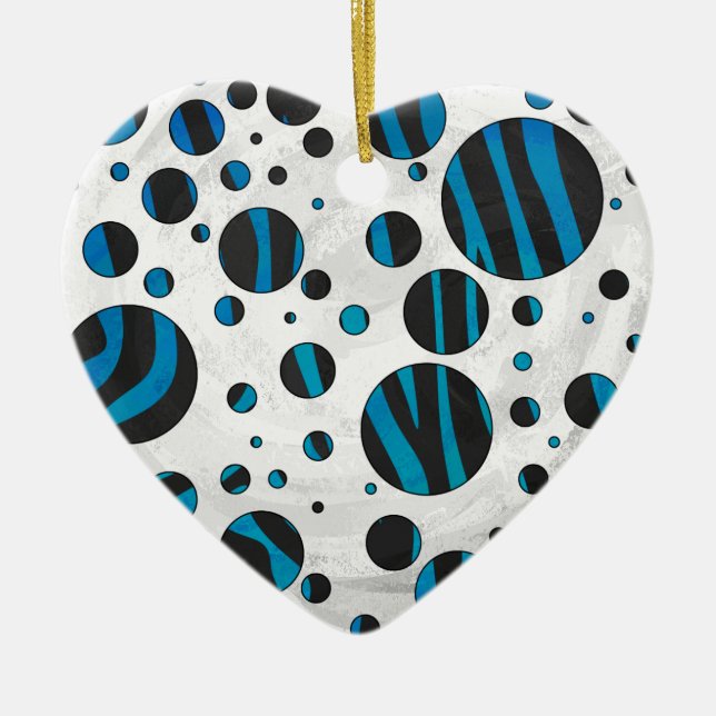 Polka Dot Zebra Black och Blue Mönster Julgransprydnad Keramik (Framsidan)