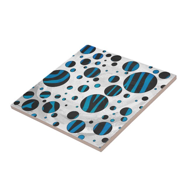 Polka Dot Zebra Black och Blue Mönster Kakelplatta (Sidan)