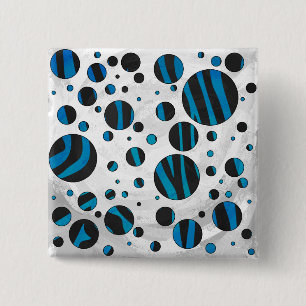 Polka Dot Zebra Black och Blue Mönster Knapp