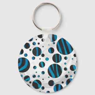 Polka Dot Zebra Black och Blue Mönster Nyckelring