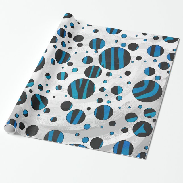 Polka Dot Zebra Black och Blue Mönster Presentpapper (Utrullad)