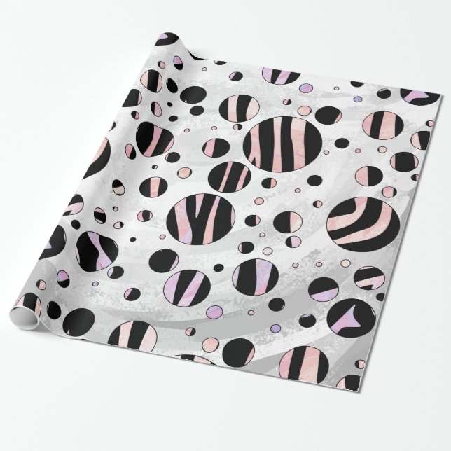 Polka Dot Zebra Black och Rosa Presentpapper (Utrullad)