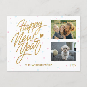 Polka dots 2 Foton nytt år Guld Calligrafi Vykort