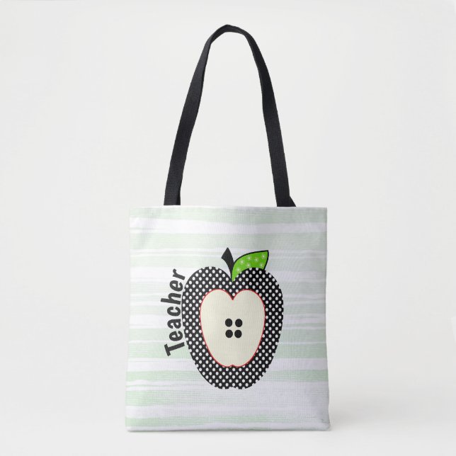 Polka dots Apple Teacher Tote Bag Tygkasse (Framsida)