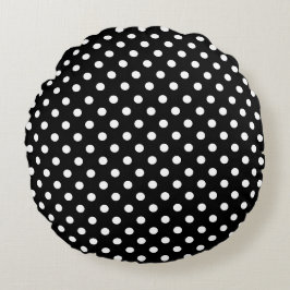 Polka dots Black and White Rund Kudde