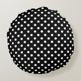 Polka dots Black and White Rund Kudde