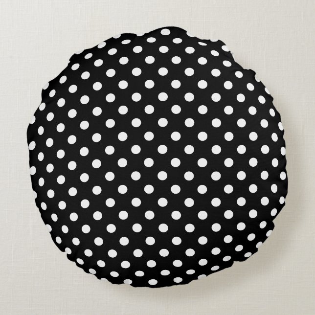 Polka dots Black and White Rund Kudde (Baksidan)