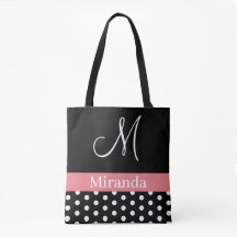 Polka dots Black White Rosa Monogram-skript
