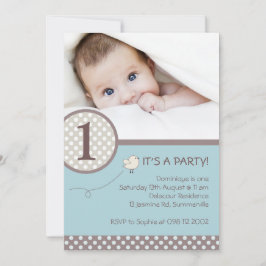 Polka dots Blue Kids Photo Birthday-inbjudan Inbjudningar