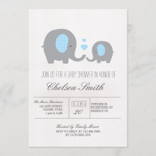 Polka dots Elefant Baby Shower Grått och Blue Inbjudningar