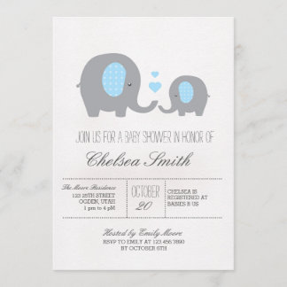 Polka dots Elefant Baby Shower Grått och Blue Inbjudningar