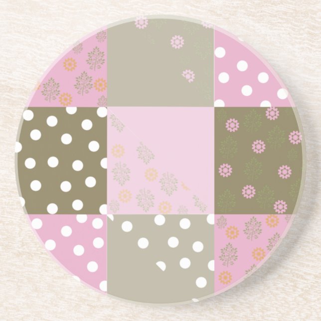 Polka dots Flowers Brown Rosa Quilt Underlägg (Framsidan)