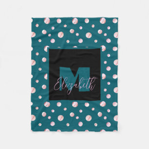 Polka dots för eget namn, blå monogram fleecefilt