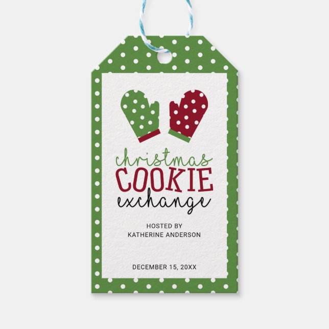 Polka dots för Grönten Party i julkaka Presentetikett (Framsidan)