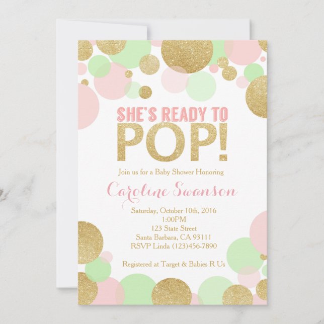 Polka dots för Mint för baby showerinbjudan rosa Inbjudningar (Framsida)