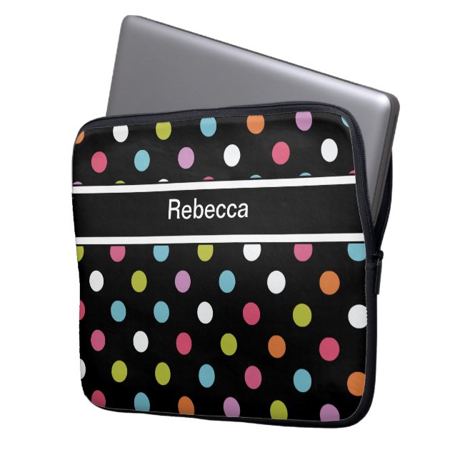 Polka dots för Monogrambärbar datorfodral (Framsidan Vänster)