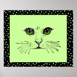 Polka dots för ögon för svart teckningkattansikte poster