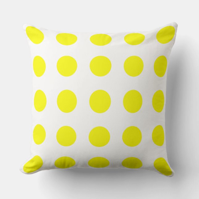 Polka dots för solskensfärgad Gult på vitt Kudde (Framsida)