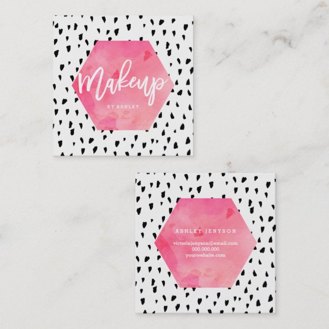 Polka dots för svart för vattenfärg för fyrkantigt visitkort (Fram/baksida)
