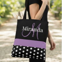 Polka dots för svartvit Lila-monogramskript