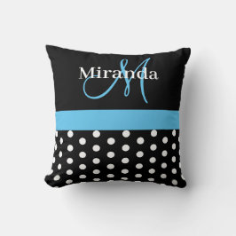 Polka dots för svartvit monogram-skript kudde