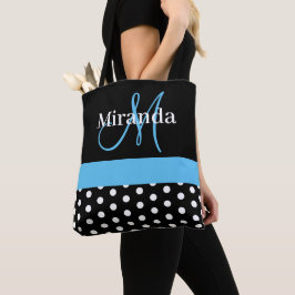 Polka dots för svartvit monogram-skript tygkasse