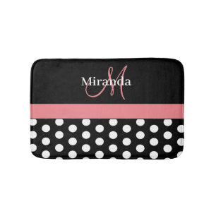 Polka dots för svartvit Rosa-monogramskript Badrumsmatta