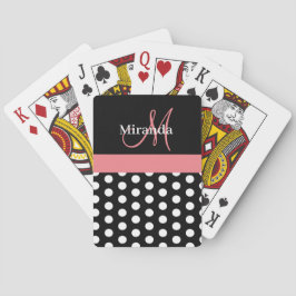 Polka dots för svartvit Rosa-monogramskript Casinokort