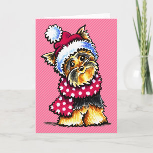 Polka dots för Yorkie vinterScarf Helgkort