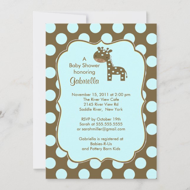 Polka dots Giraffe Boy Baby Shower-inbjudan Inbjudningar (Framsida)