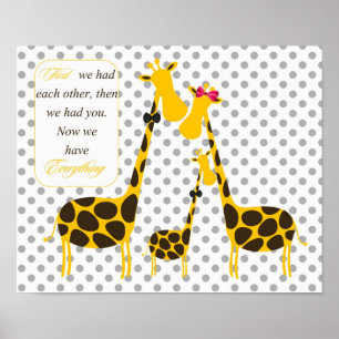 polka dots giraffe-familjen gult pojke-plantskola poster