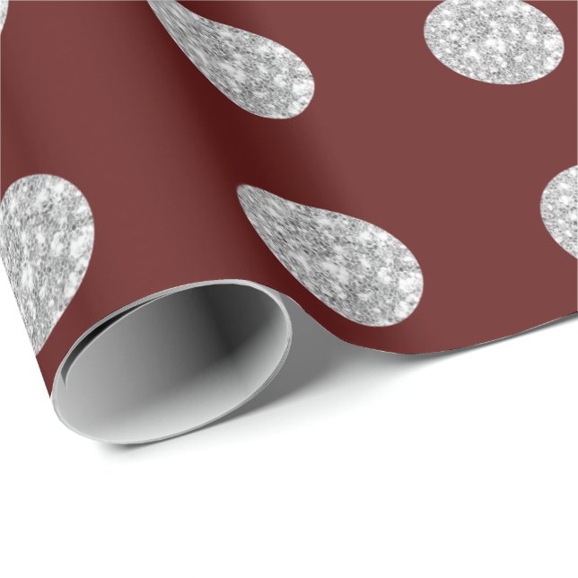 Polka dots Glitter Silver Grått  Grått Burgundy Ma Presentpapper (Rullad Hörn)