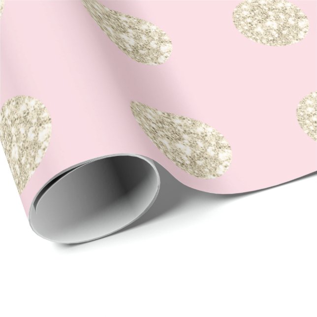 Polka dots Glitter Sparkly Pastel Rosa  Elfenbensk Presentpapper (Rullad Hörn)